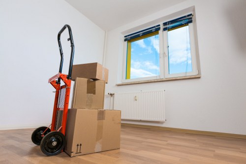 Organised moving day setup in a St Johns Wood property with boxed belongings